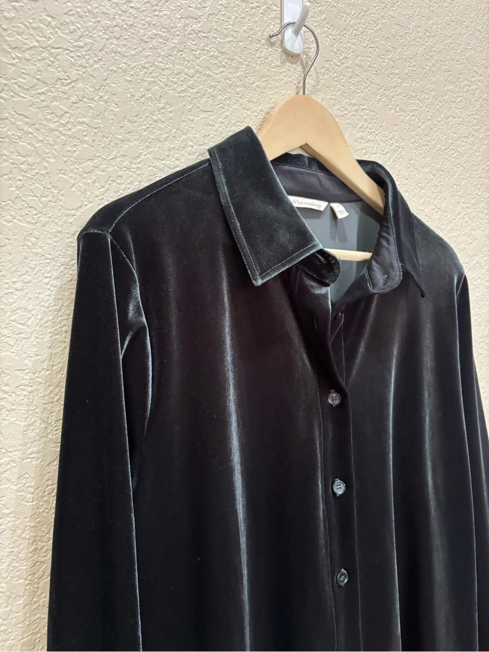 Soft Surroundings Velvet Boyfriend Tunic Shirt Dark Emerald Large Holiday